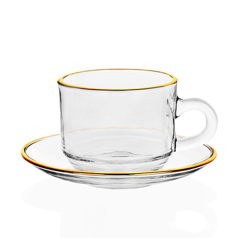 Espresso Cup Saucer - Gouden Rand Glazen Koffiekopjes, Minnaar Paar