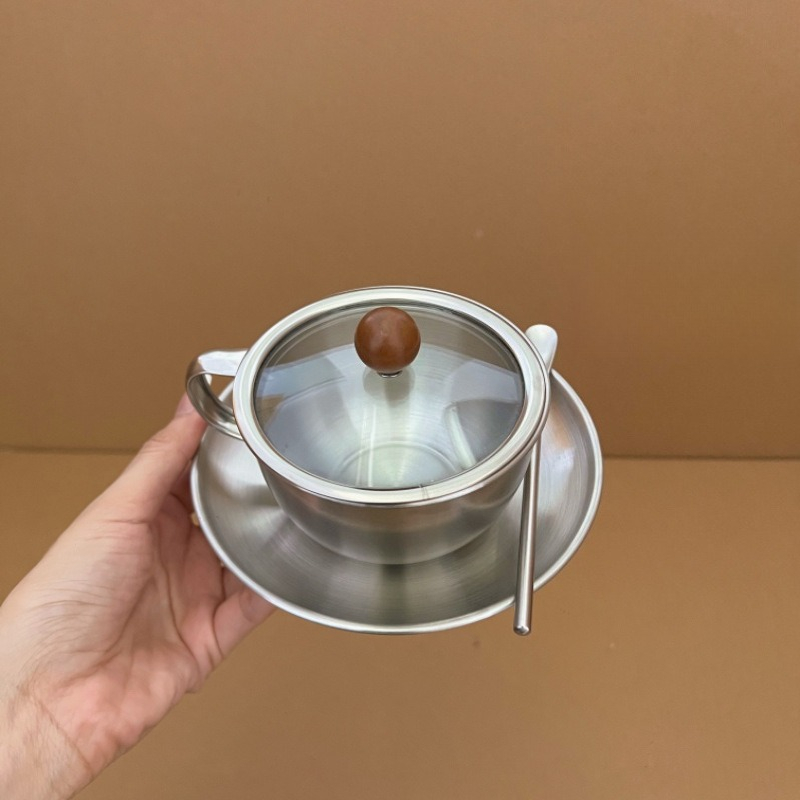 Espresso Cup Saucer - Retro koffiekopjes en schoteltjesset van roestvrij
