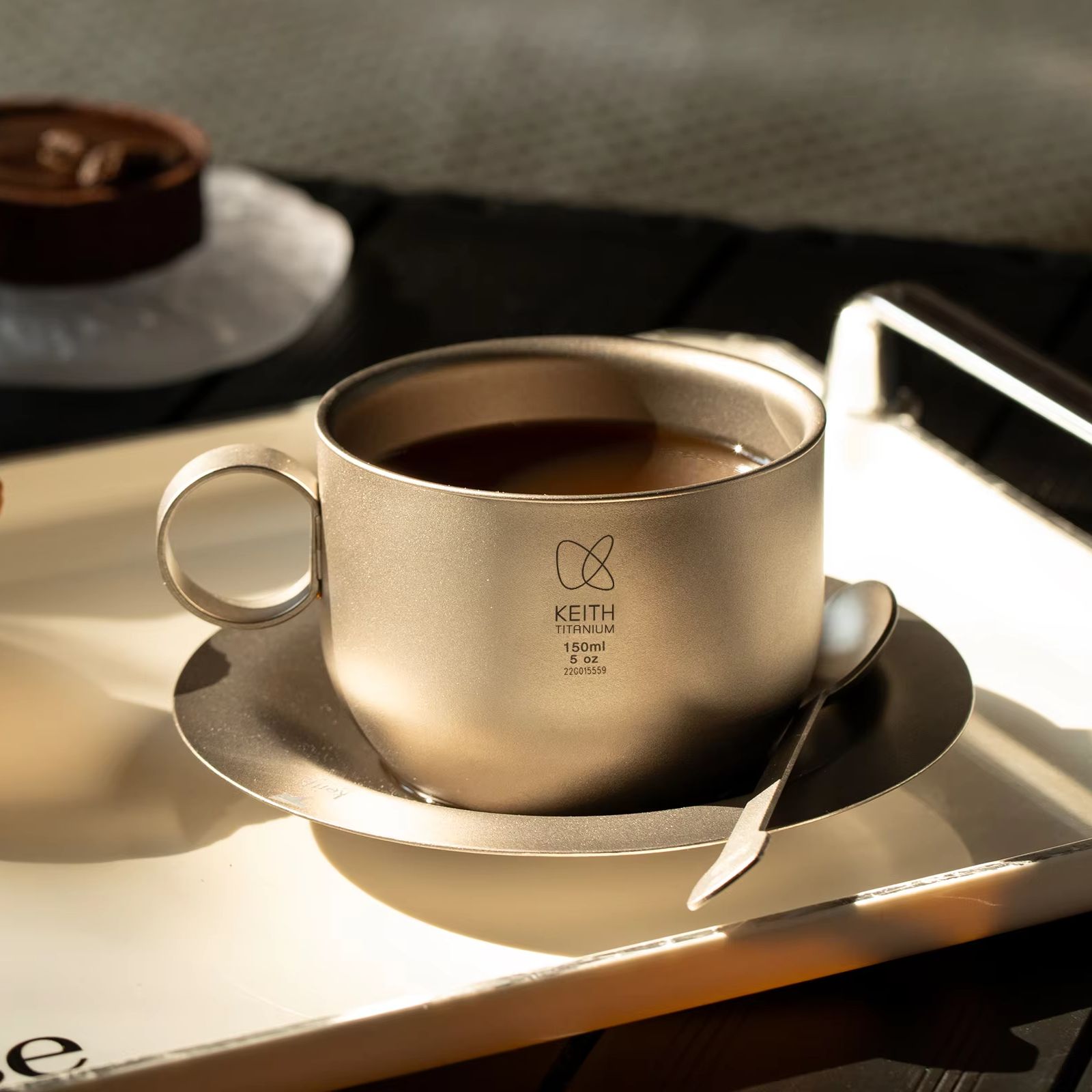 Espresso Cup Saucer - KEITH Pure Titanium Koffiekopjesset, dubbelwandige anti-verbrandingsmok