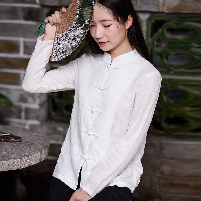 Tea & Coffee Kent - Retro Chinese stijl knoopsluiting katoen-linnen casual