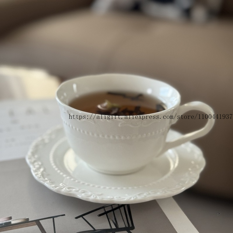 Espresso Cup Saucer - Franse lichte luxe reliëf bloemen koffiekop
