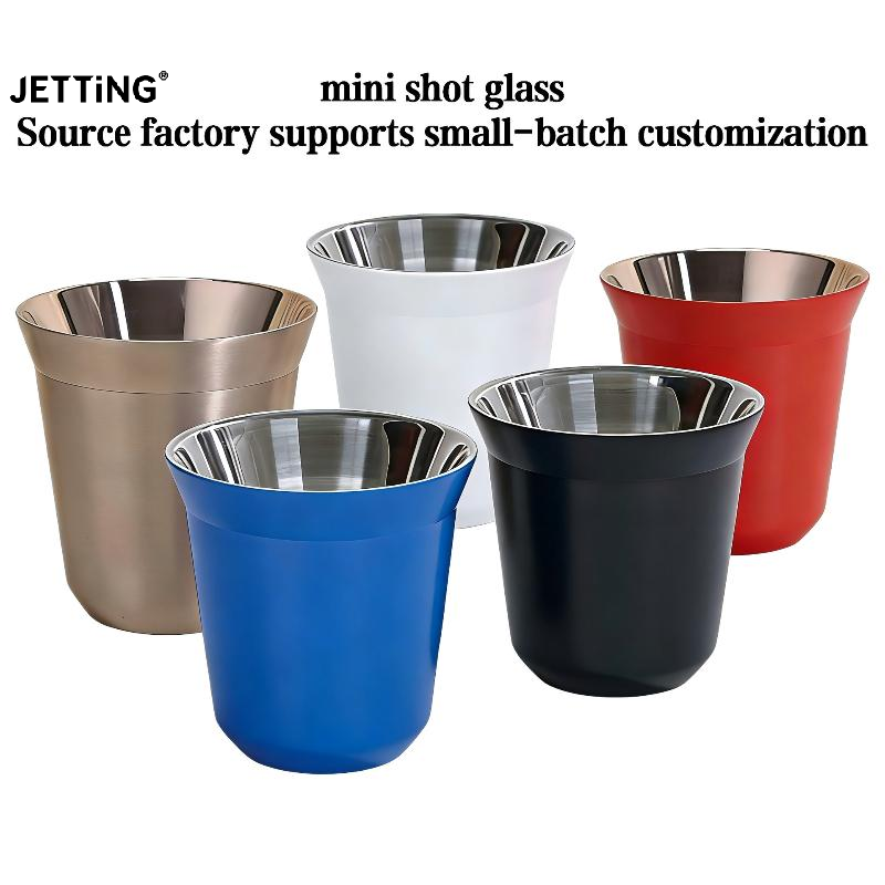 Espresso Cup Saucer - 80/160ml roestvrijstalen espressokoffiekopje, draagbare dubbellaagse kantoortheedrankenmok,